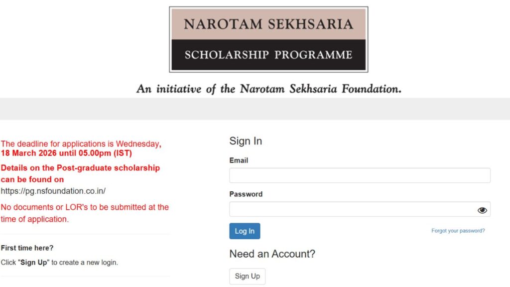 Narotam Sekhsaria Foundation Post Graduate Scholarship