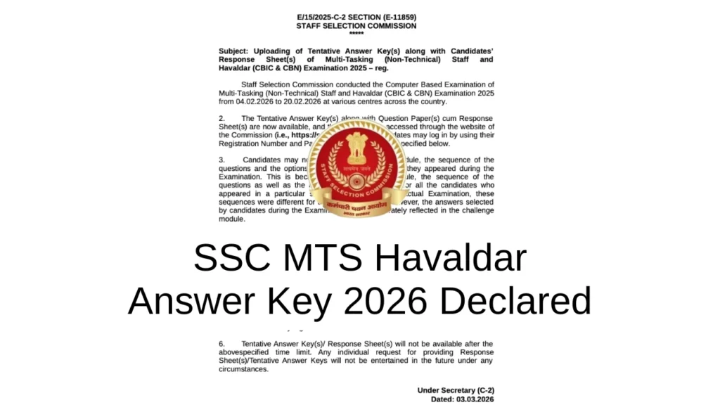 SSC MTS Havaldar Answer Key 2026 Declared 1 SSC MTS Havaldar Answer Key 2026